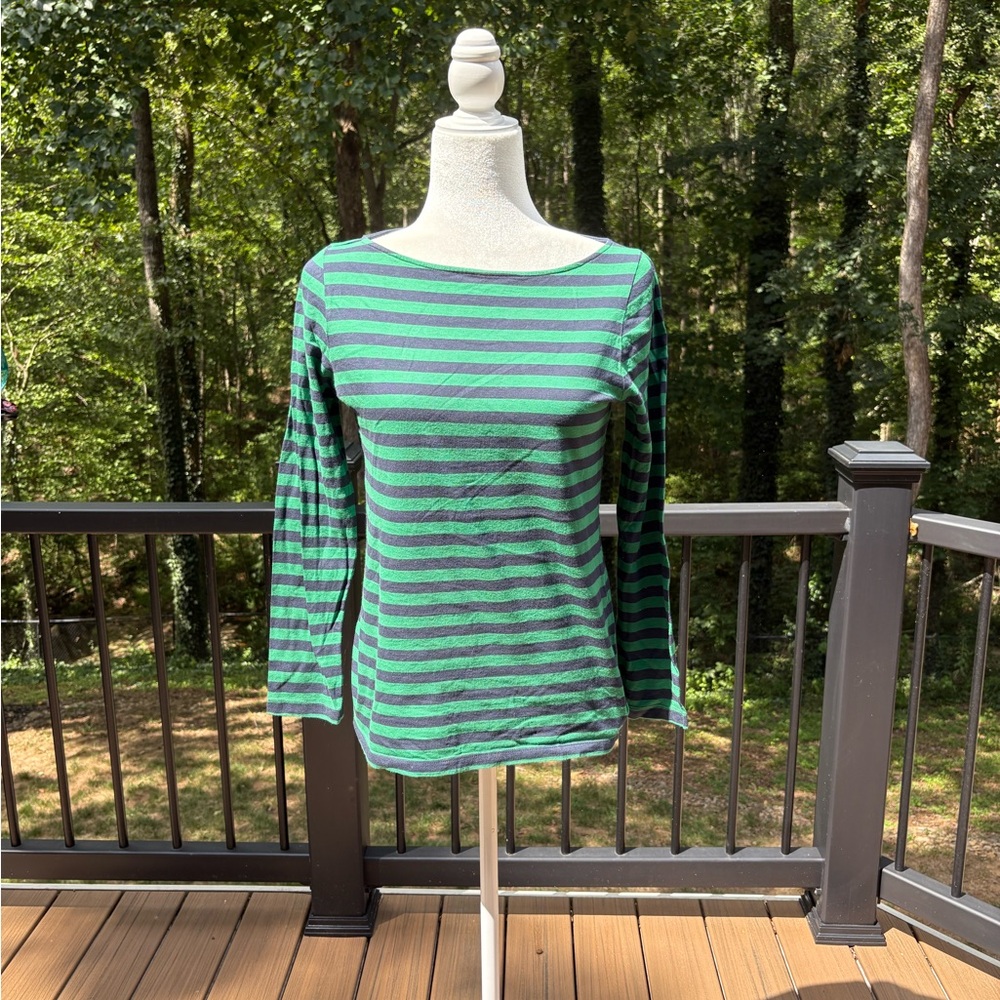 Ann Mashburn Green Navy Striped Bateau Women's Top